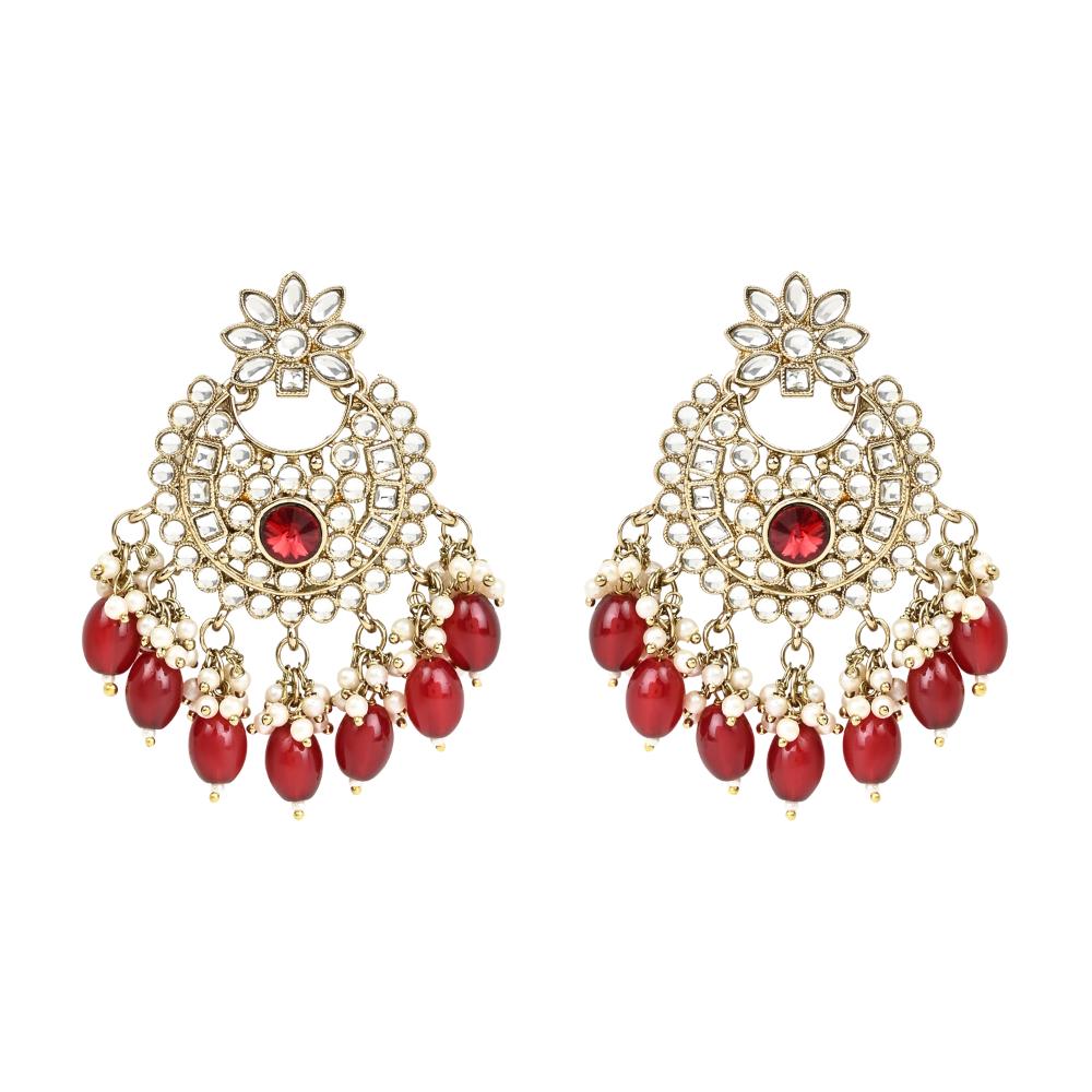 Etnico Gold Plated Traditional Kundan Pearl Hanging Choker Necklace Jewellery Set With Earrings & Maang Tikka For Women And Girls (K7255M)