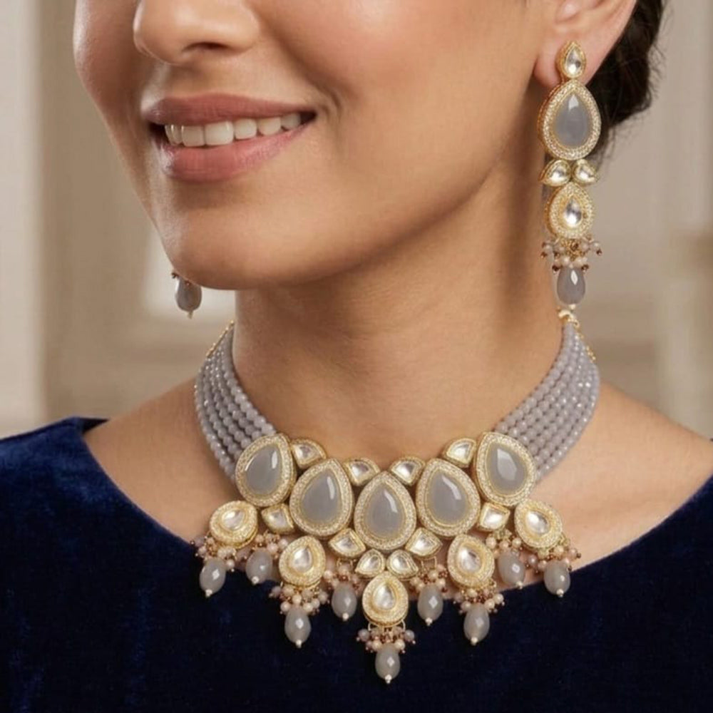 Knigght Angel Traditional Kundan Stone Pearl And Beads Choker Necklace Set