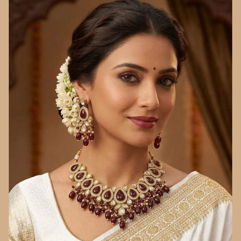 Knigght Angel Traditional Kundan Stone Pearl And Beads Necklace Set