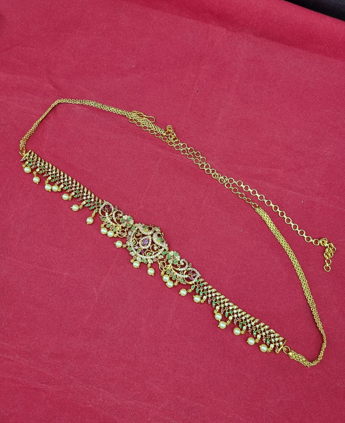 LAFZ Ornate Peacock Filigree Waist Chain with Pearls