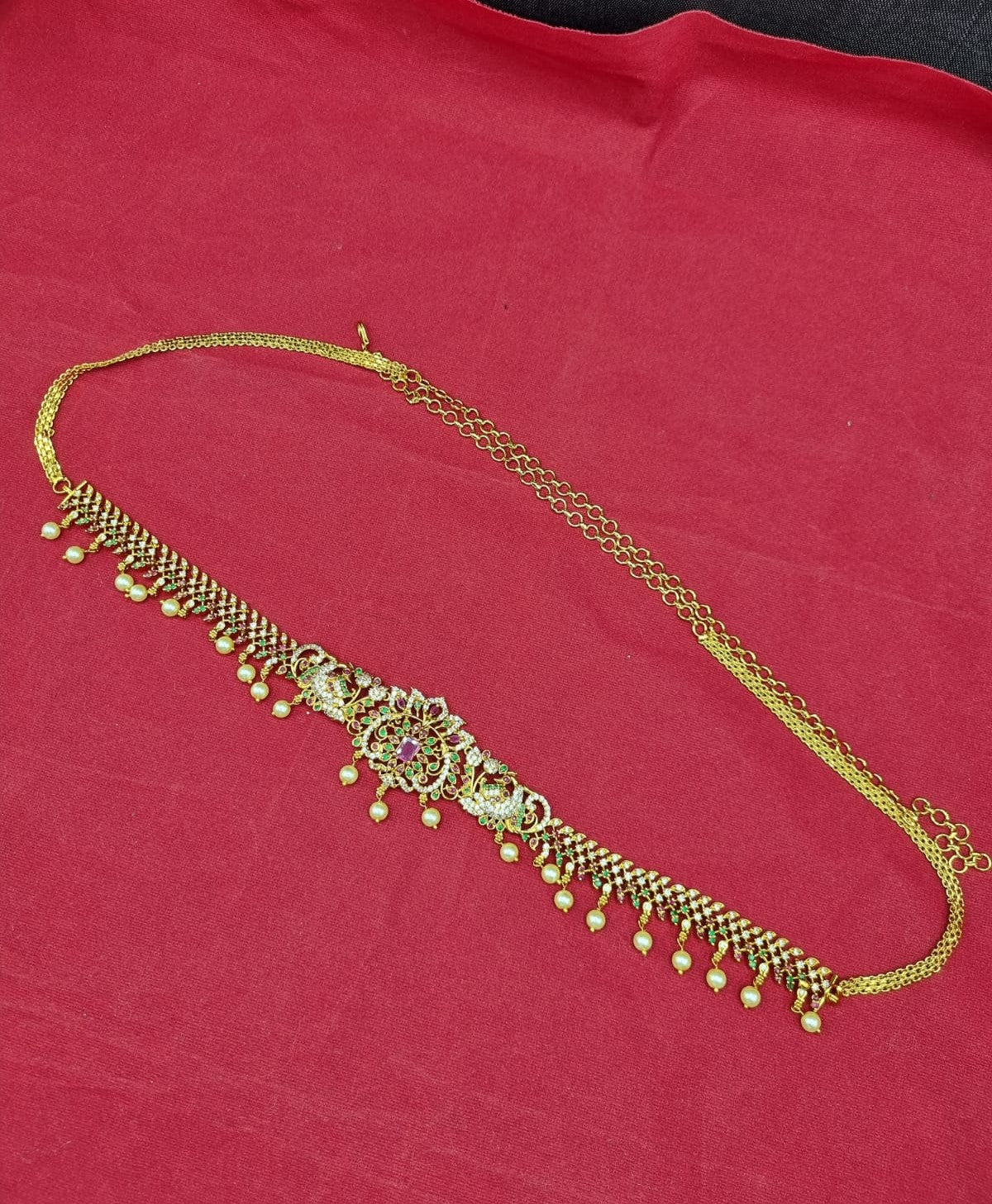 LAFZ Gold-Plated Temple Kamarband with AD Stones