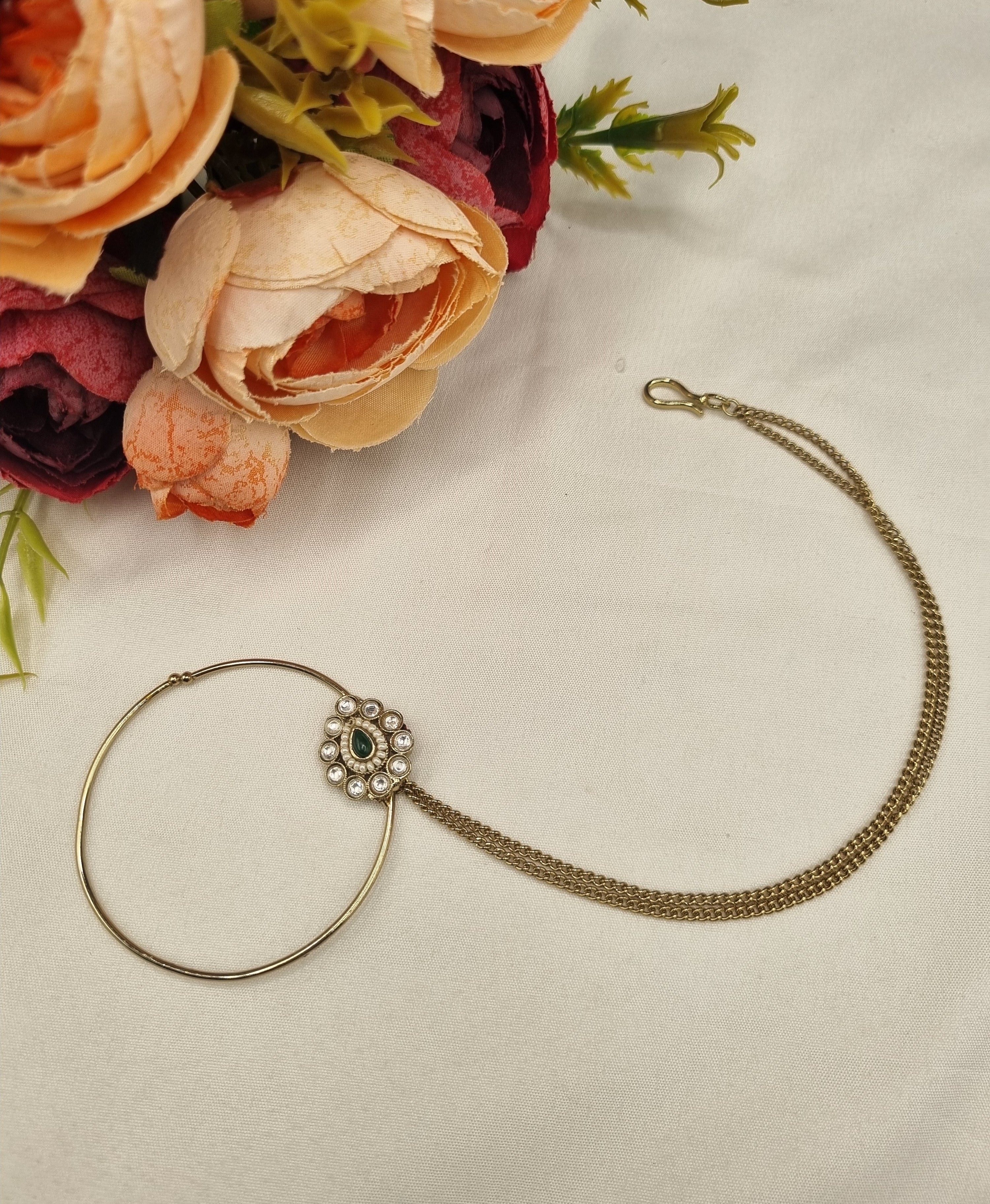 LAFZ Teardrop Medallion Nath with Layered Chain - KDNT6