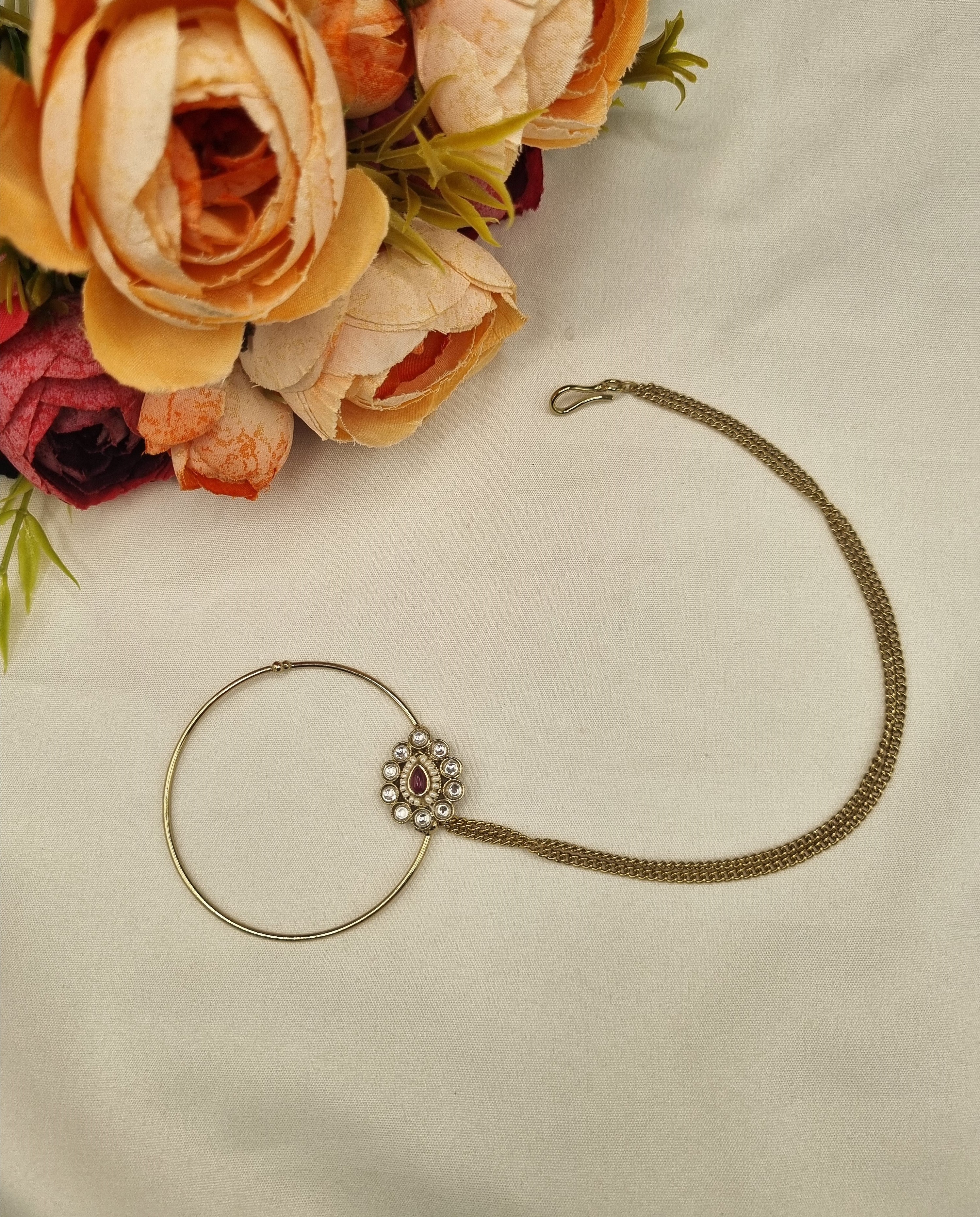 LAFZ Teardrop Medallion Nath with Layered Chain - KDNT6