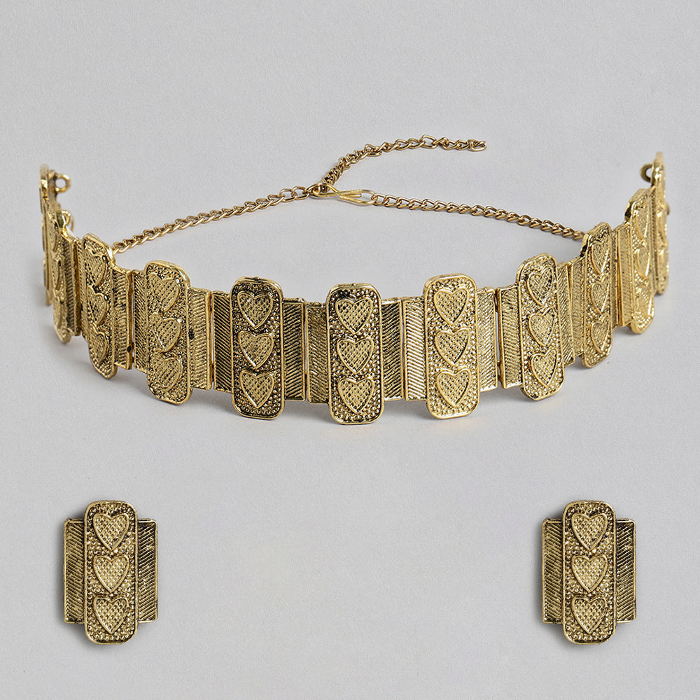 Darshana Jewels Classy Gold Plated Heart Shape Collar Necklace set For Girls and Women - KSNKE60181