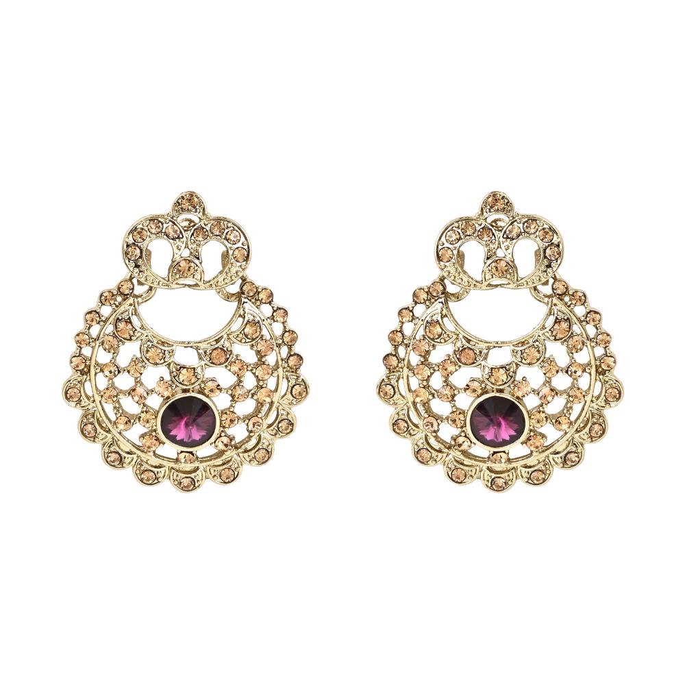 Etnico Gold Plated Traditional Design Stone Work Choker Necklace Jewellery Set With Earring & Maang Tikka For Women/Girls (M4171FLWi)