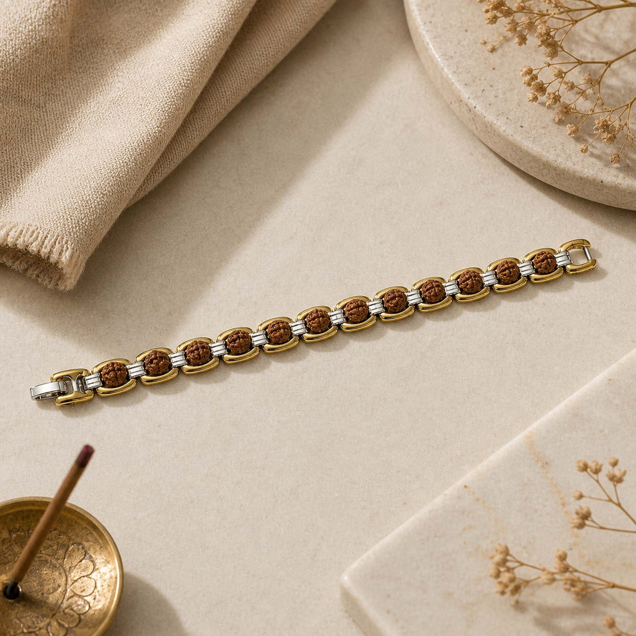 Etnico Gold Silver Plated Rudraksha Bracelet for Men Women | Unisex Spiritual Link Bracelet | Rudraksha Beads Energy Bracelet for Balance, Harmony & Positive Energy | Meditation Yoga Bracelet | Gift for Men Women (MJB008ZFL)