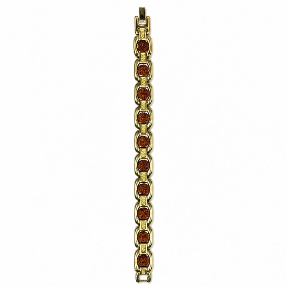Etnico Gold Plated Rudraksha Bracelet for Men Women | Unisex Spiritual Link Kada | Traditional Beads Accessory for Grounding, Balance & Positive Energy | Meditation Yoga Wear | Gift for Men Women (MJB014ZFL)