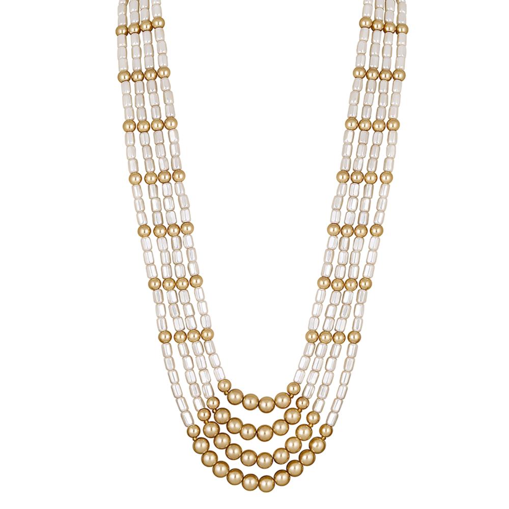 Mahi 4 Layers Golden and White Artificial Beads Base Groom / Dulha Mala Moti Haar Necklace for Men (ML1108107GGol)
