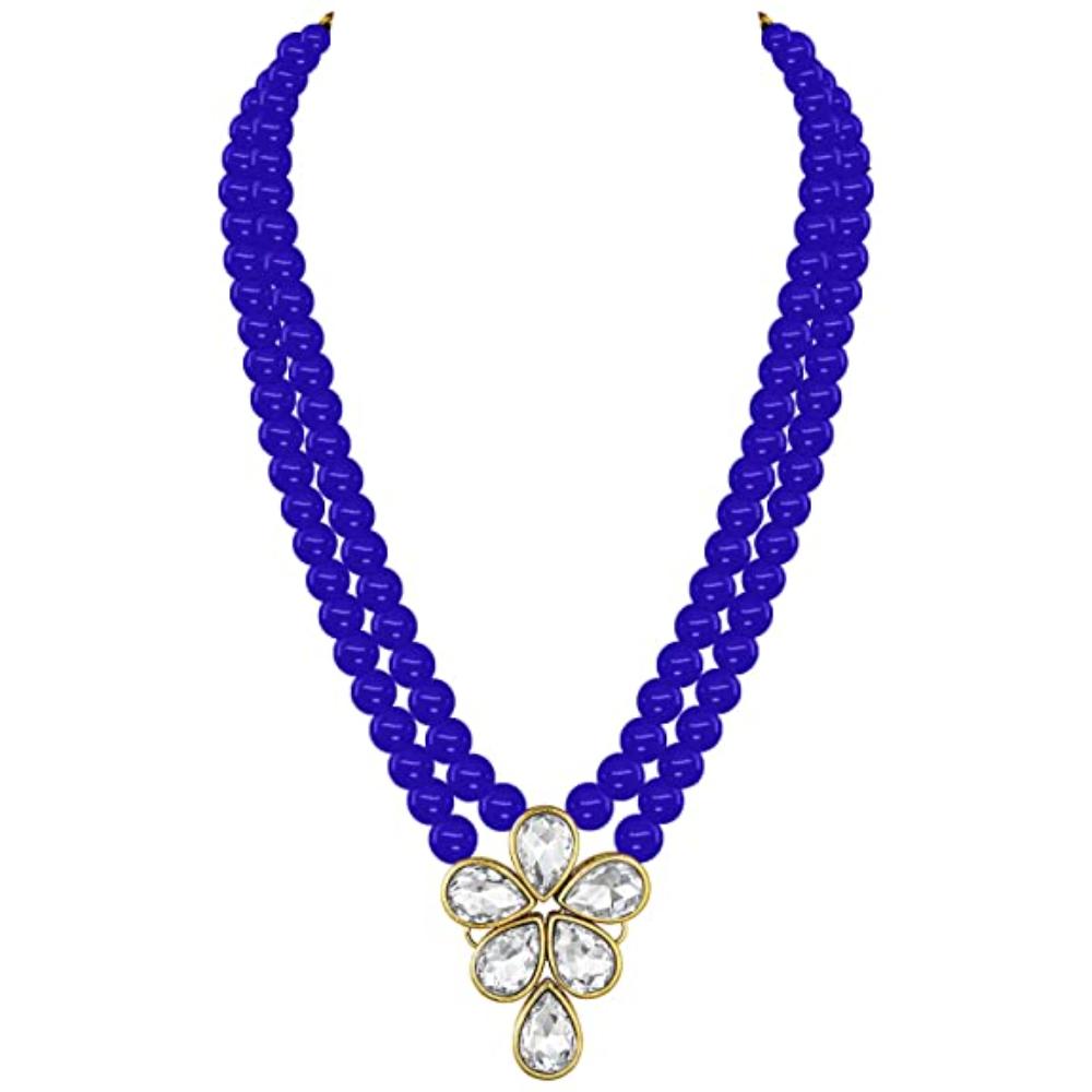 Etnico Gold Plated Traditional Kundan & Pearl Studded Necklace Jewellery Set For Women (ML311) (Blue)