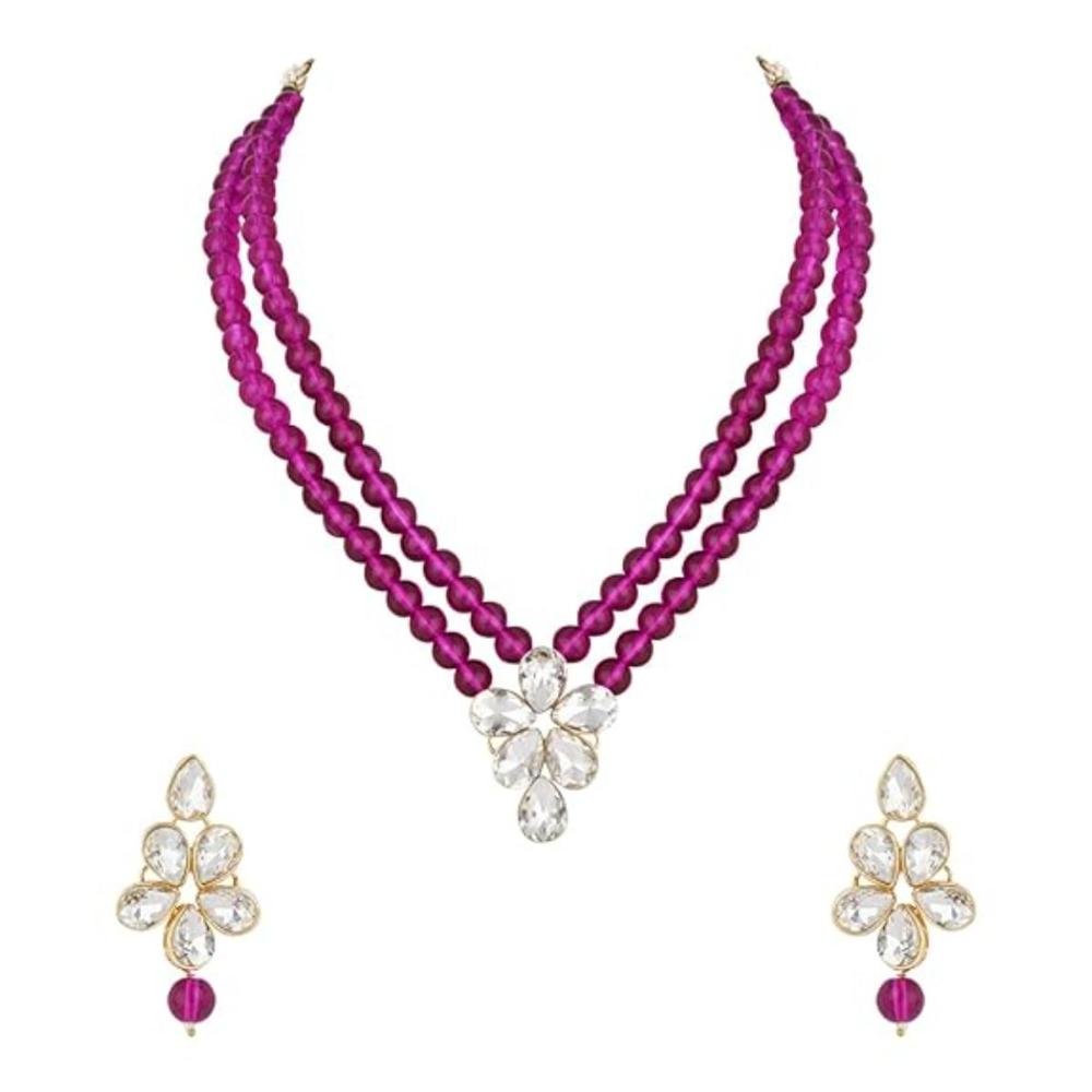 Etnico Gold Plated Traditional Kundan & Pearl Studded Necklace Jewellery Set For Women (ML311) (Wine)