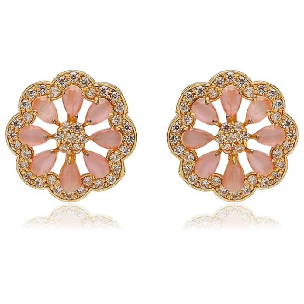 Etnico Gold Plated CZ Crystal Pendant Pearl Choker Necklace & Earrings Set For Women (ML312Pi)