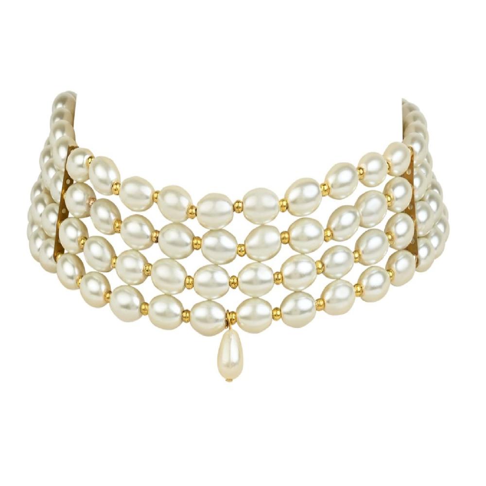 Etnico Gold Plated Traditional Pearl Beaded Stylish Moti Choker Necklace Jewellery Set with Earrings for women (ML314W)