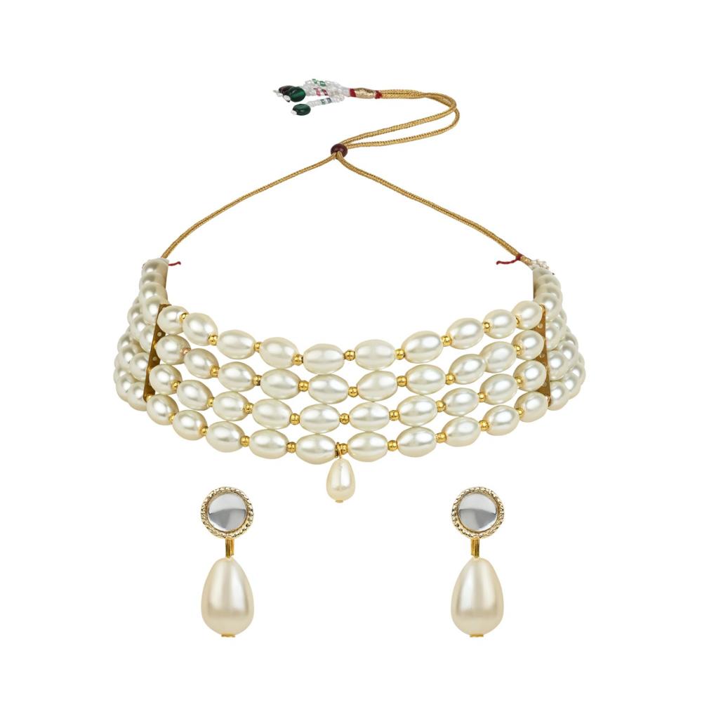 Etnico Gold Plated Traditional Pearl Beaded Stylish Moti Choker Necklace Jewellery Set with Earrings for women (ML314W)