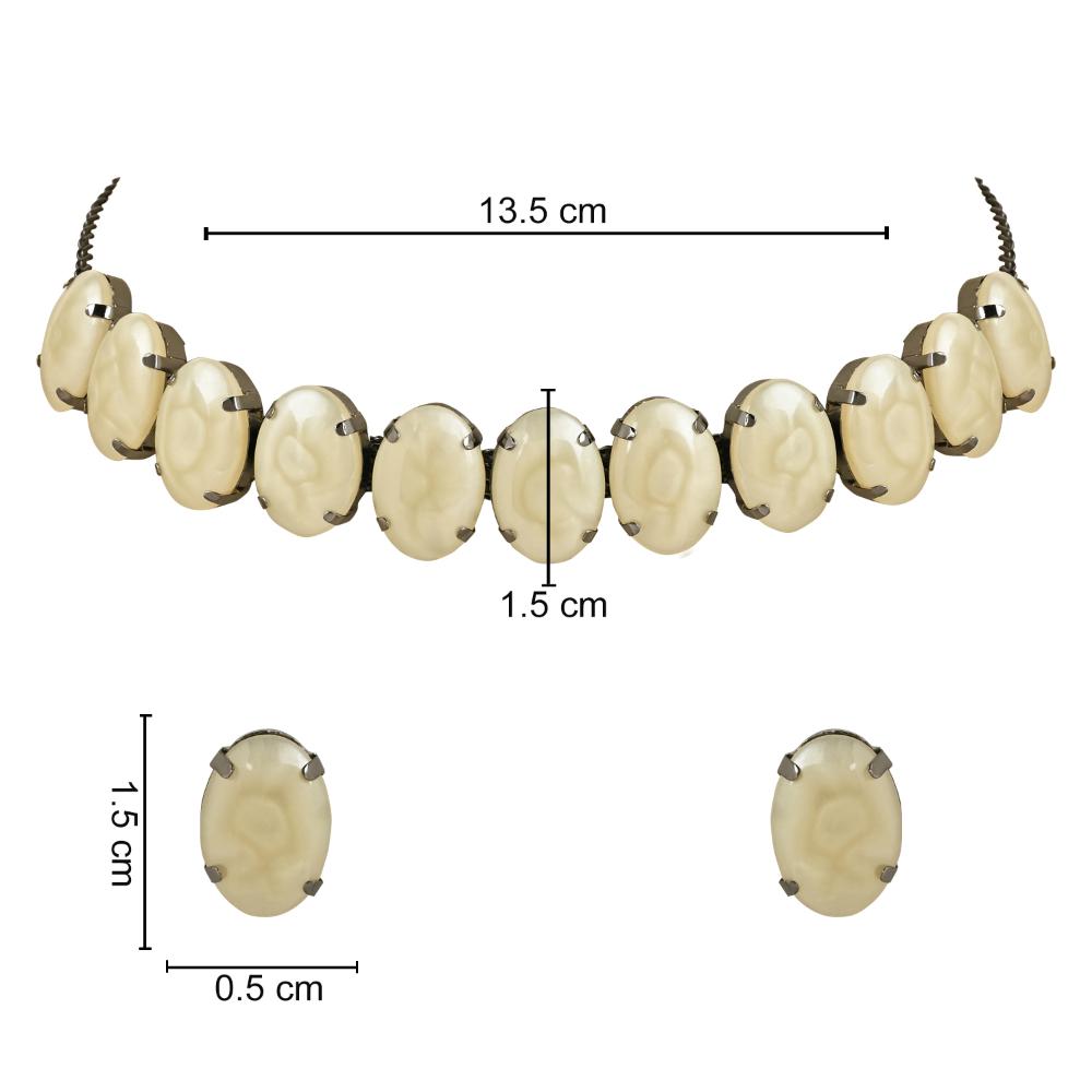 Etnico Glamorous Fashionable Eye-Catching Cream Beaded Choker and Earrings Set For Women/Girls (ML318Cr)