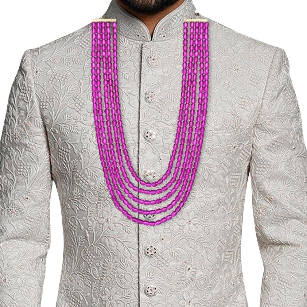 Etnico Multistrand Pearl Necklace/Dulha Moti Mala/Maharaja Haar/Groom Necklace For Men (MLP49Wi)