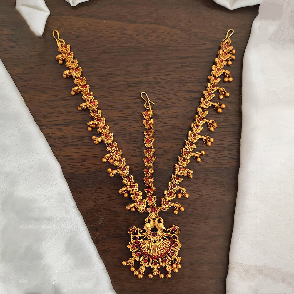 Js Fashion Matte Gold Polish Traditional Wear Wedding Accessories Kemp Maang Tikka