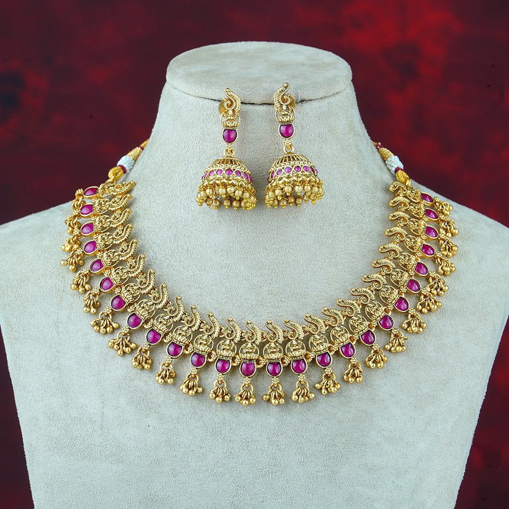 Diksha Collection Gold Plated Pota Stone Necklace Set