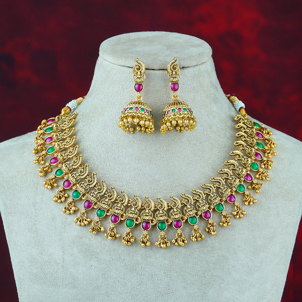 Diksha Collection Gold Plated Pota Stone Necklace Set