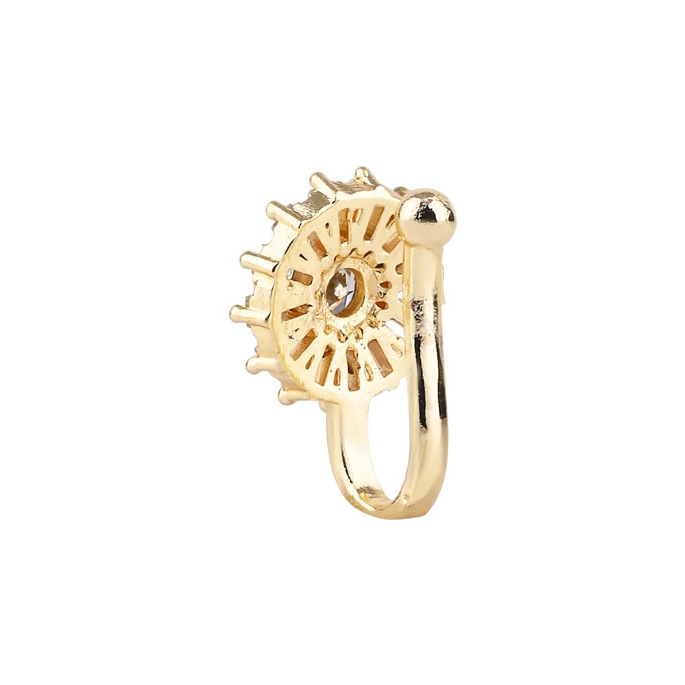 Etnico Gold Plated Clip On Non Piercing Pressing Type Stone Nose Pin For Women (NL105W)