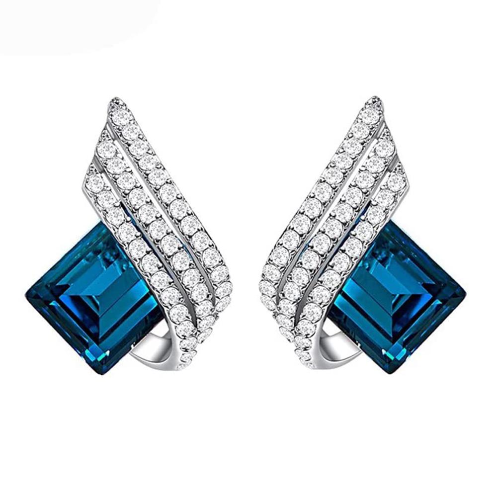 Mahi Shining Angel Wings Shaped Montana Blue and White Crystal Pendant Necklace Earrings Set for Women (NL1103810RMBlu)