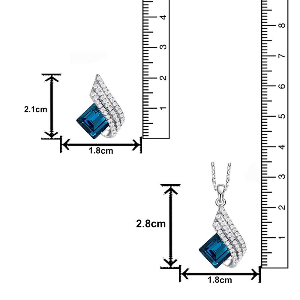 Mahi Shining Angel Wings Shaped Montana Blue and White Crystal Pendant Necklace Earrings Set for Women (NL1103810RMBlu)