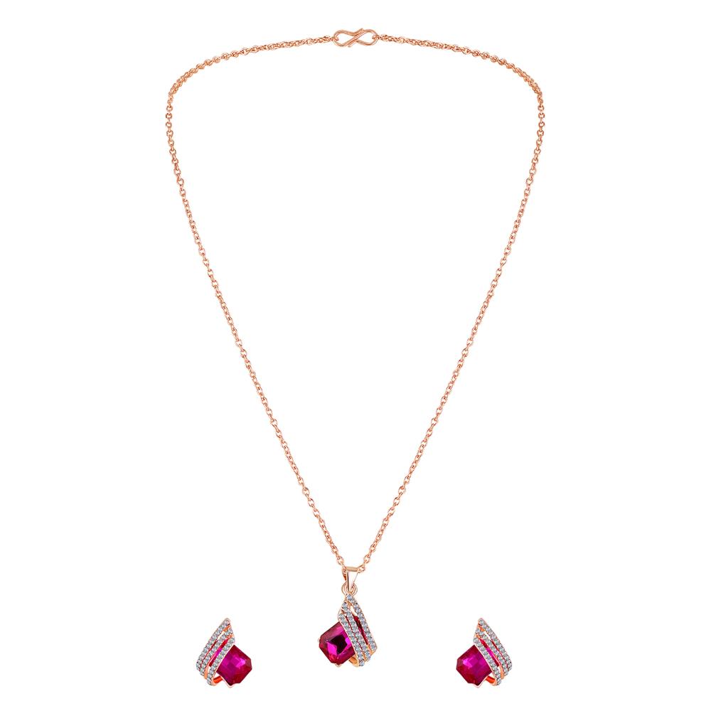 Mahi Shining Angel Wings Shaped Pink and White Crystal Pendant Necklace Earrings Set for Women (NL1103813ZPin)