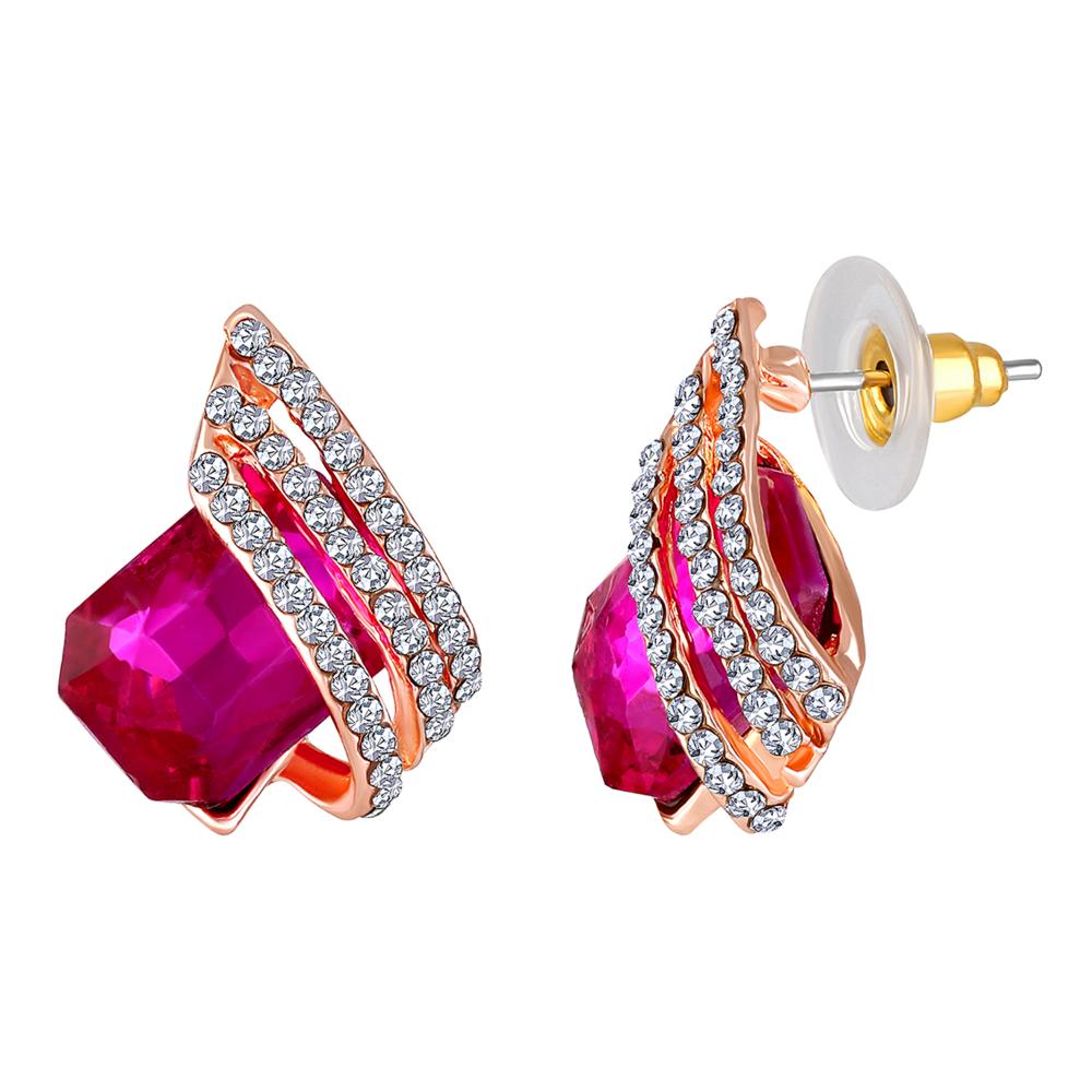 Mahi Shining Angel Wings Shaped Pink and White Crystal Pendant Necklace Earrings Set for Women (NL1103813ZPin)