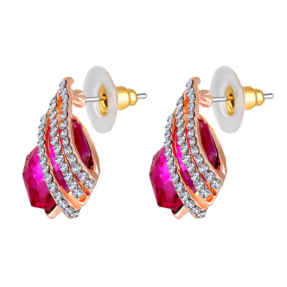 Mahi Shining Angel Wings Shaped Pink and White Crystal Pendant Necklace Earrings Set for Women (NL1103813ZPin)