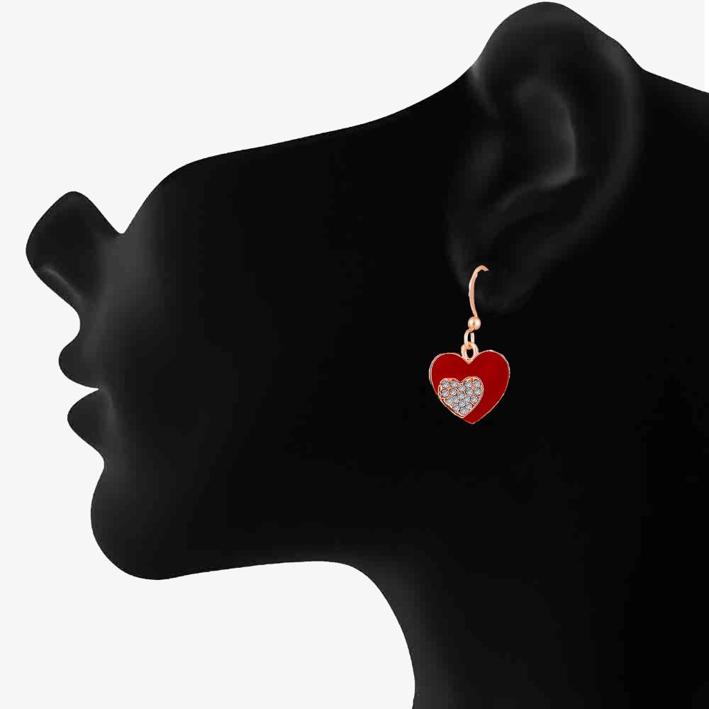 Mahi Rose Gold Plated Red Meenakari Work and Crystals Dual Heart Pendant Set for Women (NL1103823ZRed)