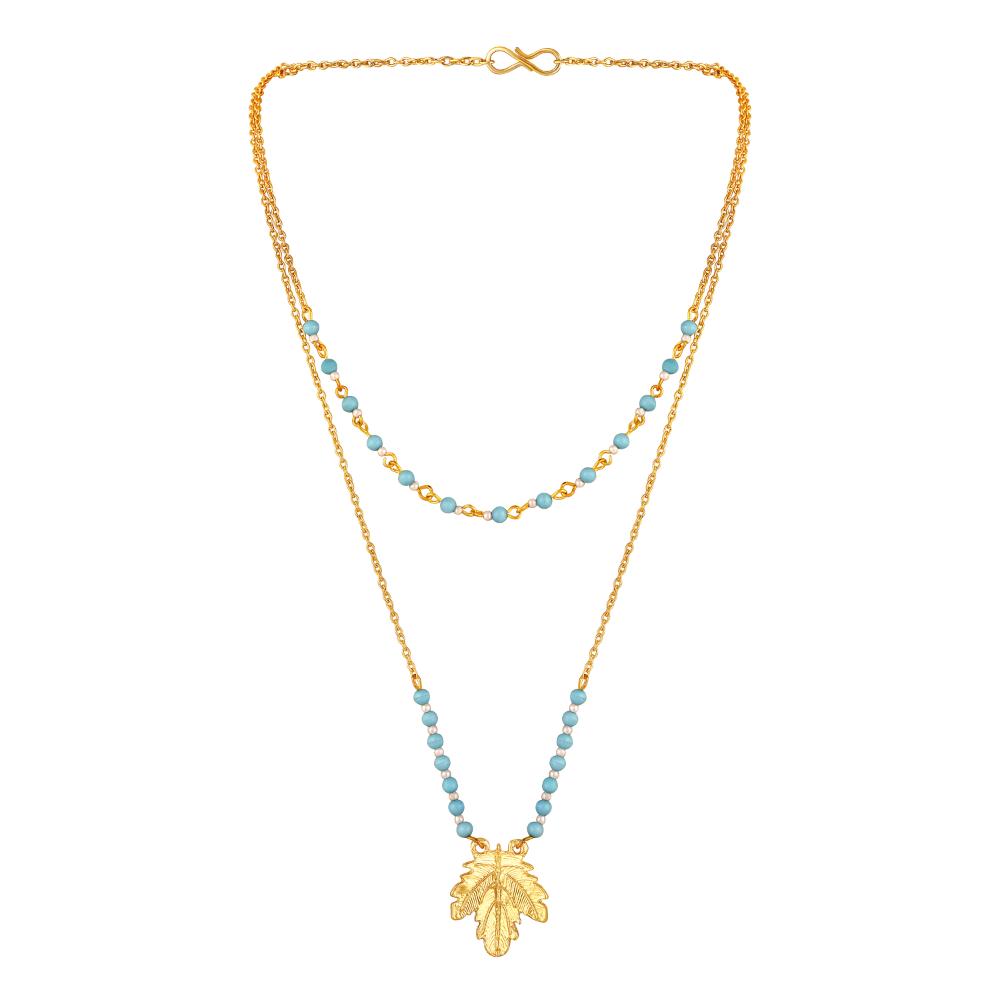 Mahi Dual Layer Mapel Leaf Long Necklace Set with Artificial Beads for Women (NL1103841GBlu)