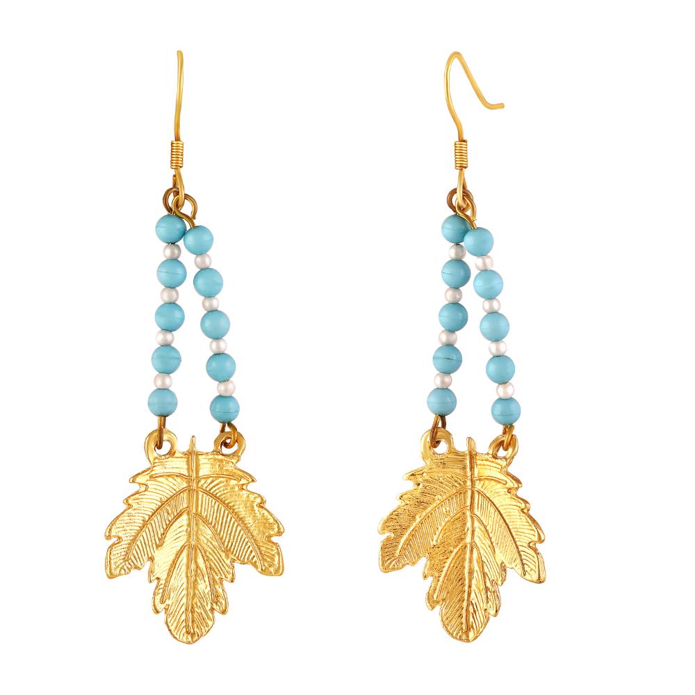 Mahi Dual Layer Mapel Leaf Long Necklace Set with Artificial Beads for Women (NL1103841GBlu)