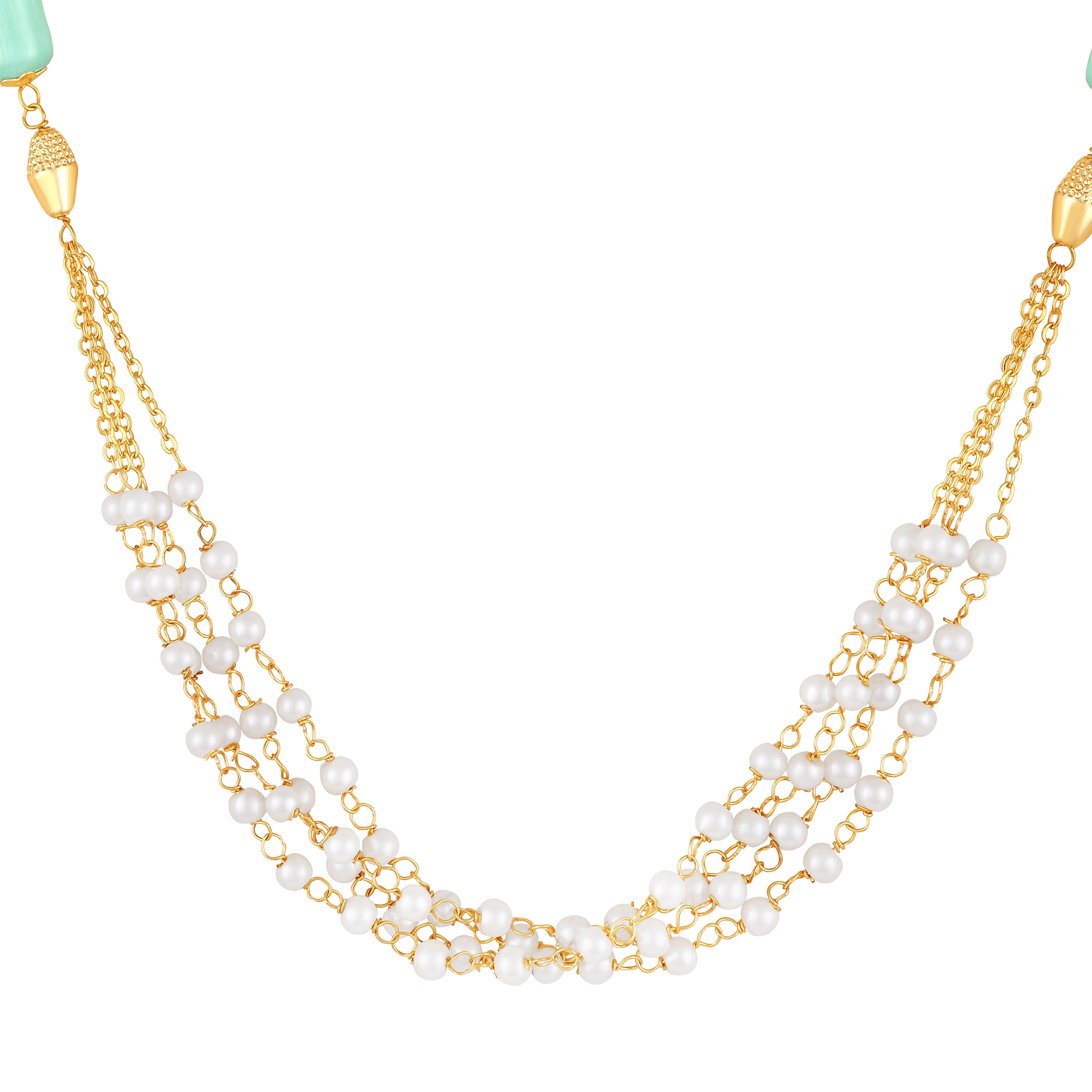 Mahi Elegant Gold-Plated Pastel Bead & Artificial Pearl Necklace with Matching Earrings for Women (NL1103870G)