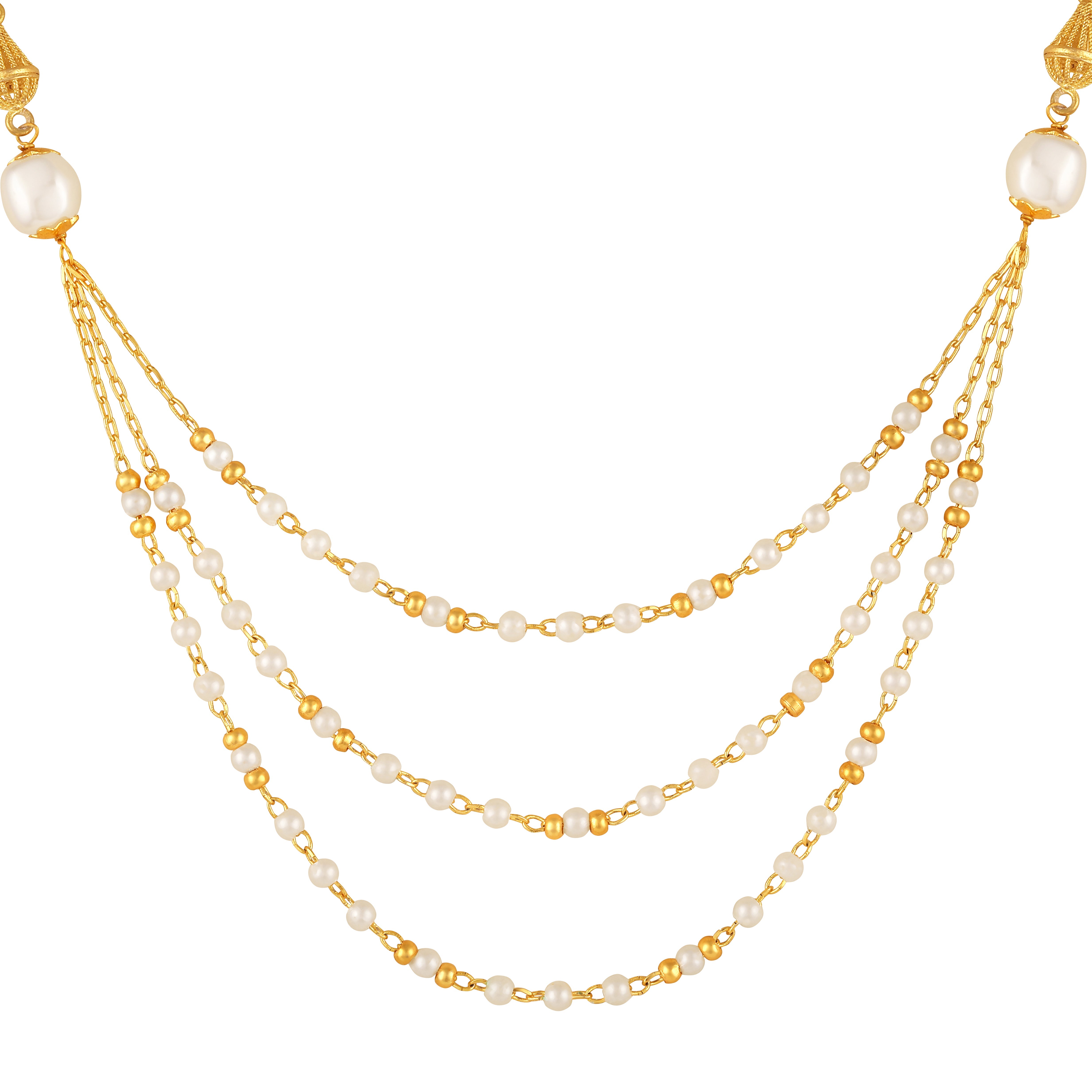 Mahi Traditional Multicolor Beaded Layered Artificial Pearl Gold Plated Necklace Set for Women (NL1103872G)