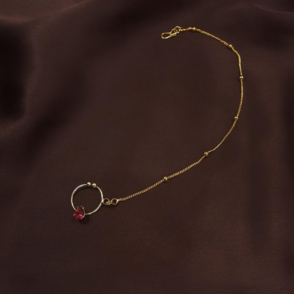 Etnico Gold Plated Nose Ring/Nath without piercing with Chain For Women (NL44Q)