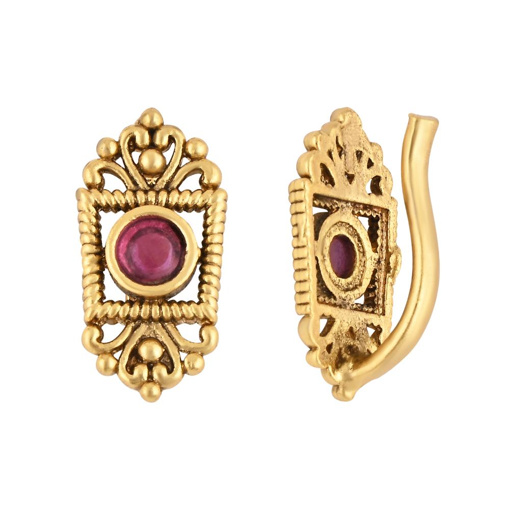 Etnico Gold Plated Traditional Clip On Nose Pin Without Piercing For Women And Girls