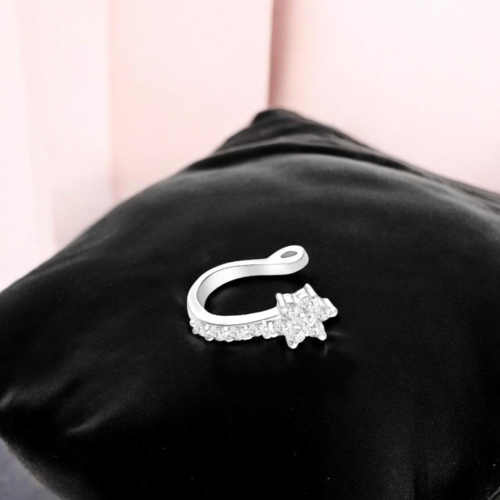 Mahi Classic Floral Non Piercing Nose Ring with Cubic Zirconia Stones for Women (NR1100171R)