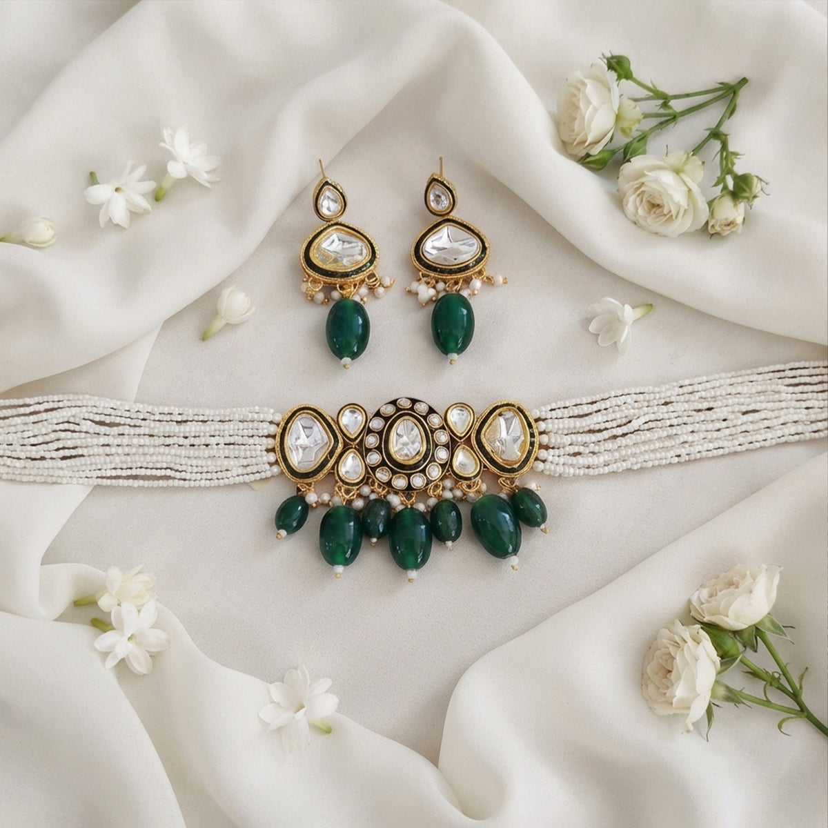 Js Fashion Beautiful Pota Stone And Pearl Necklace Set With Maching Earrings