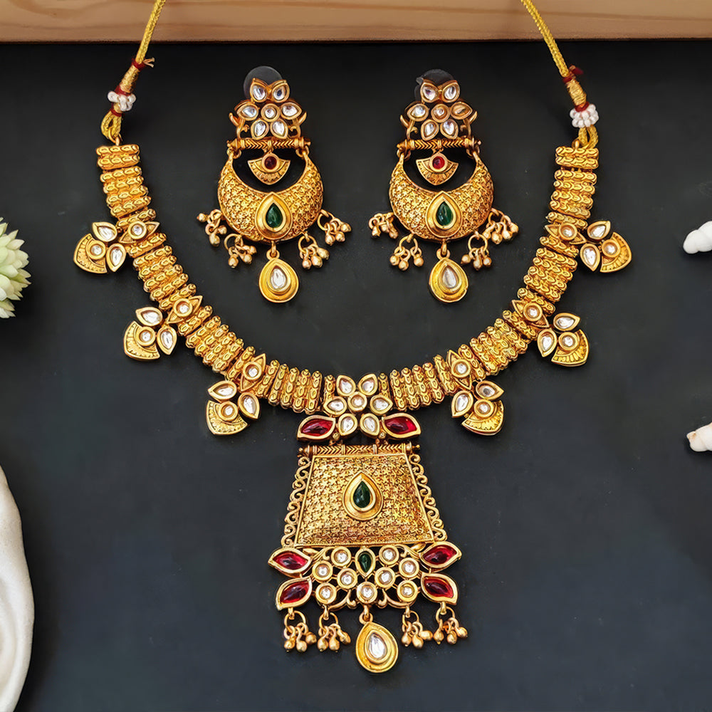 Js Fashion Antique Jewellery Designer High Gold Fancy Style Short Necklace Set