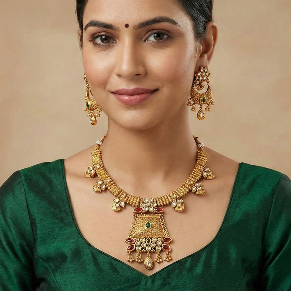 Js Fashion Antique Jewellery Designer High Gold Fancy Style Short Necklace Set