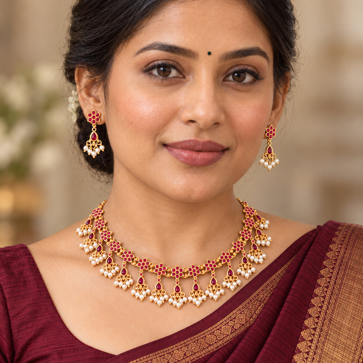 Js Fashion Oxidized Silver Beaded Designer Necklace Set