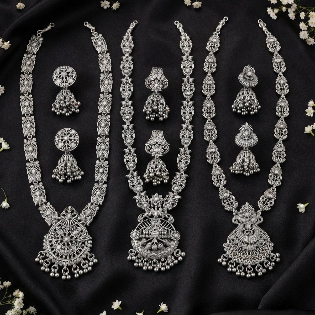 Js Fashion Oxidized Silver Beaded Designer Necklace Set