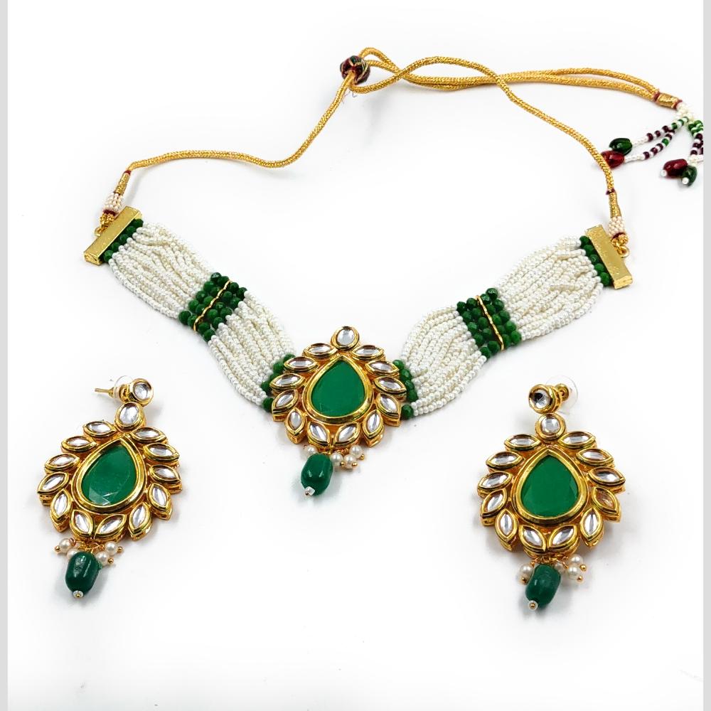 Knigght angel Gold Plated Kundan And Beads Necklace Set