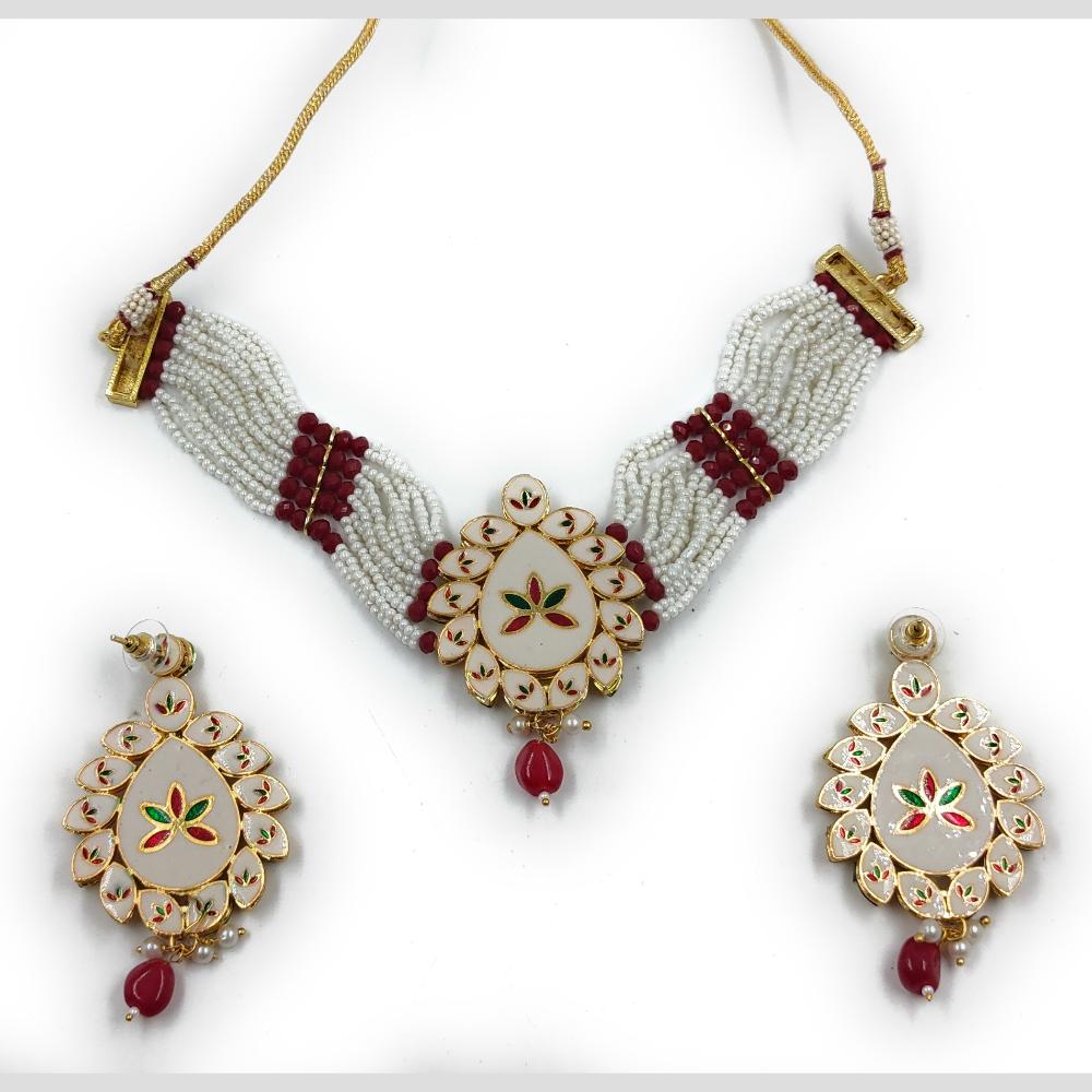 Knigght angel Gold Plated Kundan And Beads Necklace Set