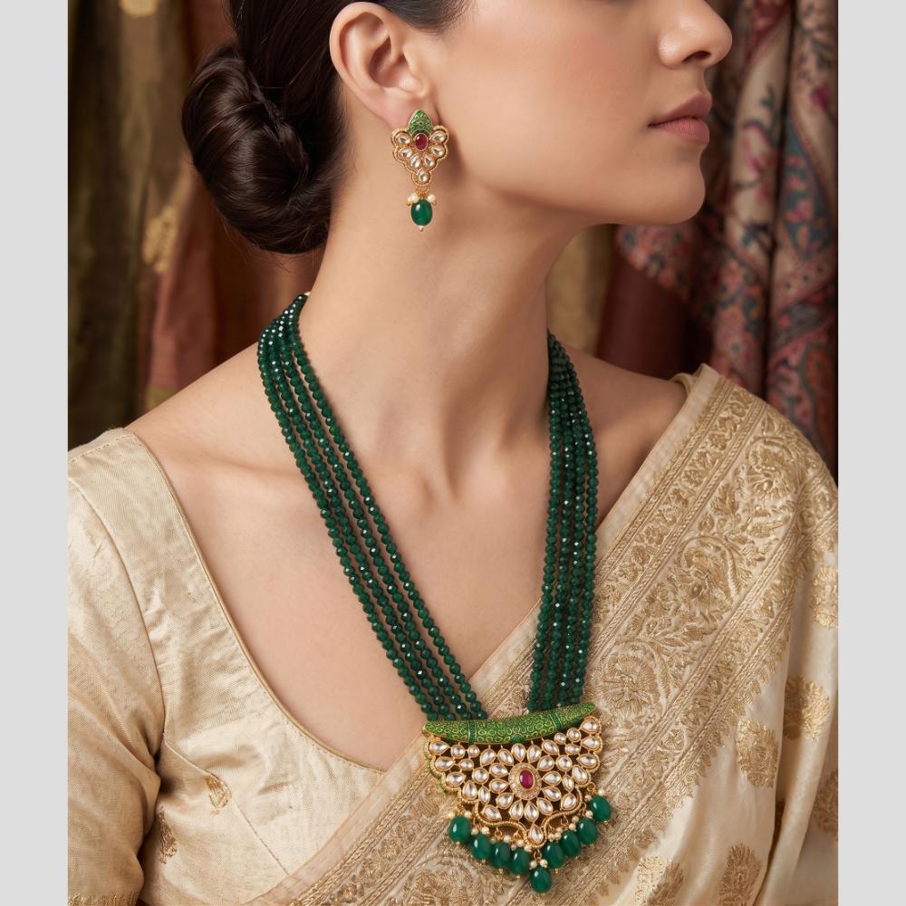 Knigght angel Gold Plated Kundan And Beads Necklace Set