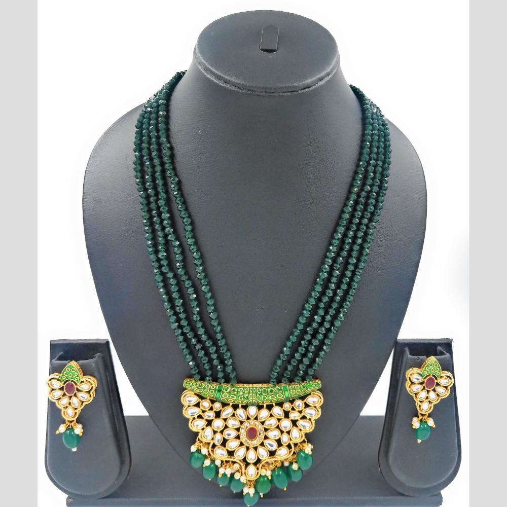 Knigght angel Gold Plated Kundan And Beads Necklace Set