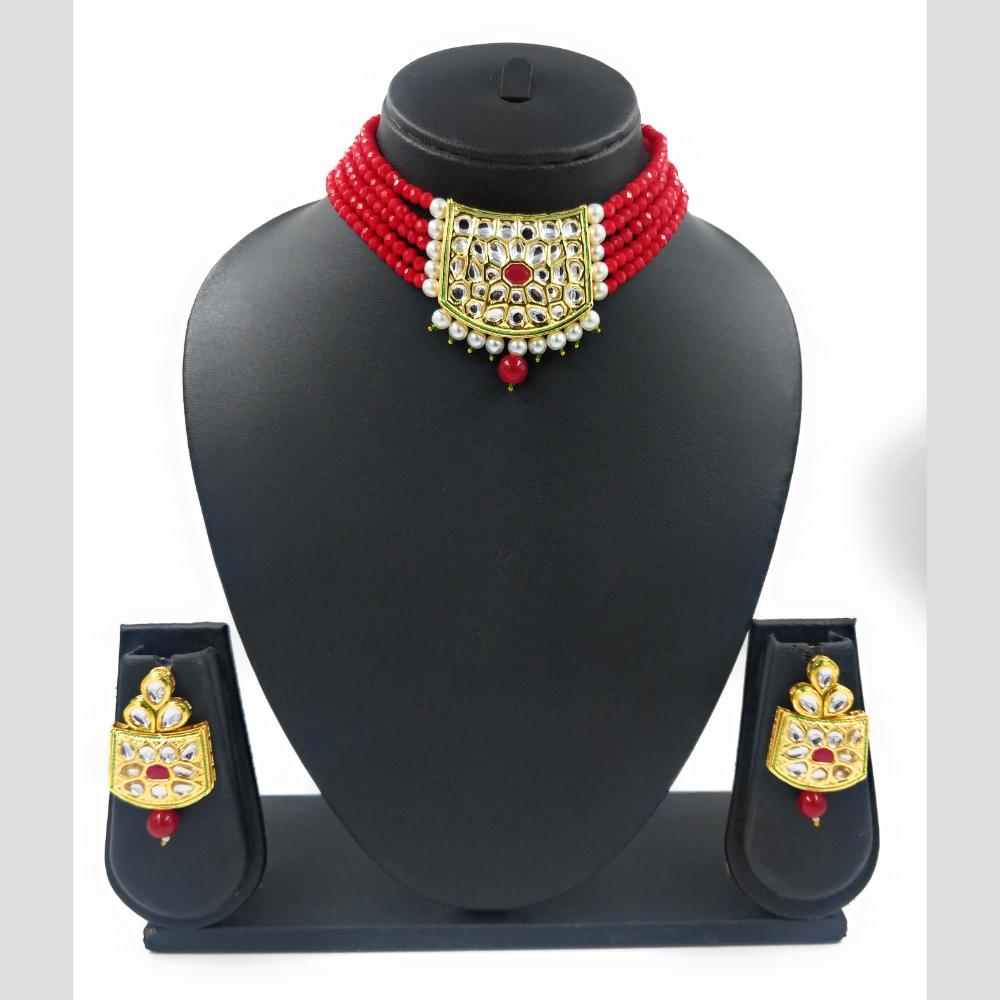 Knigght angel Gold Plated Kundan And Beads Necklace Set