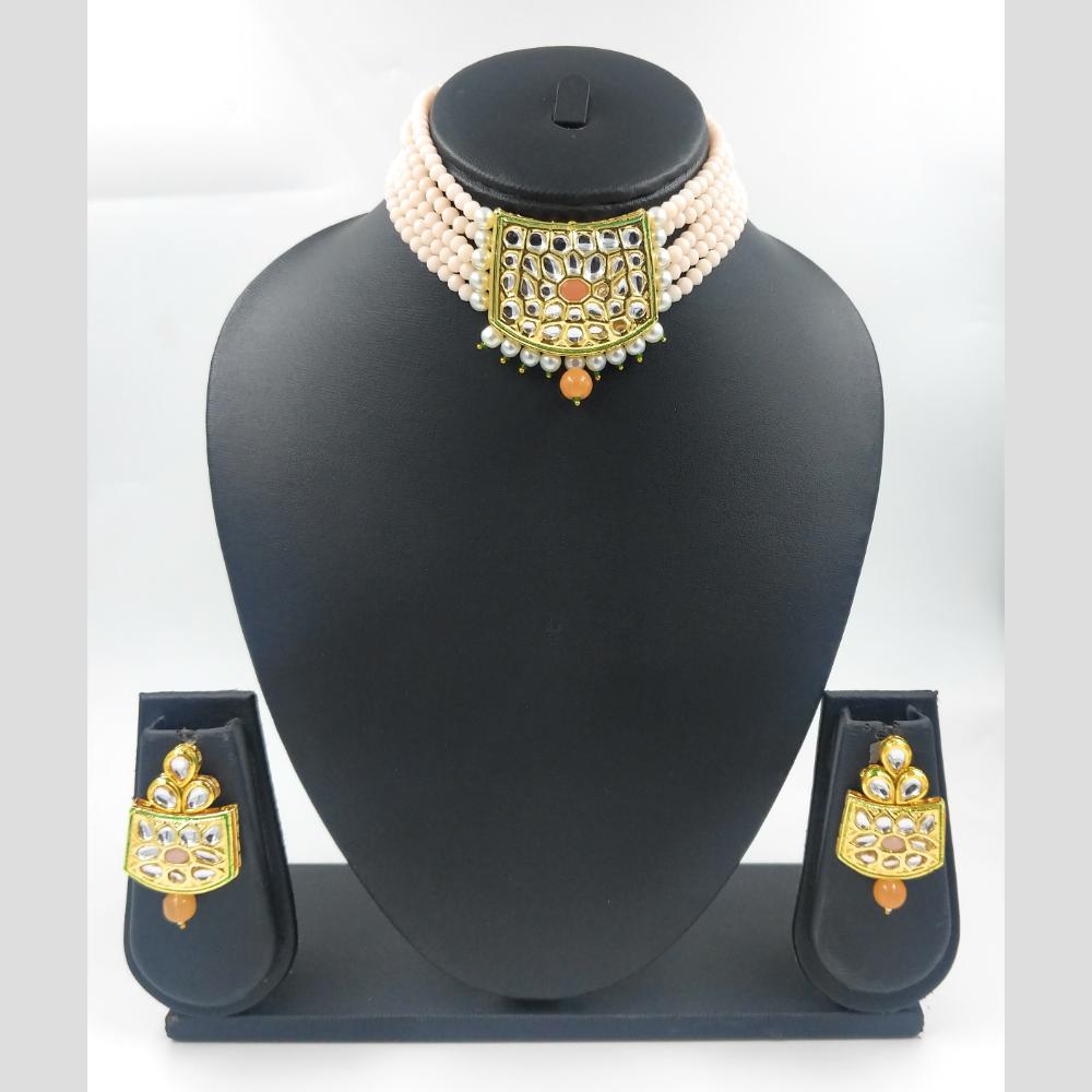 Knigght angel Gold Plated Kundan And Beads Necklace Set