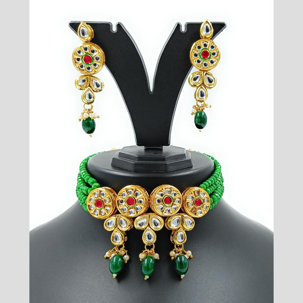 Knigght angel Gold Plated Kundan And Beads Necklace Set