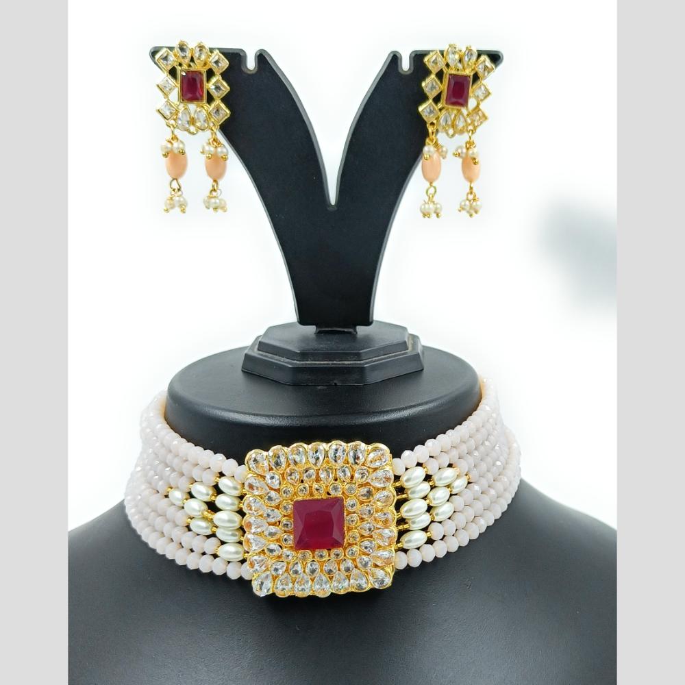 Knigght angel Gold Plated Kundan And Beads Necklace Set