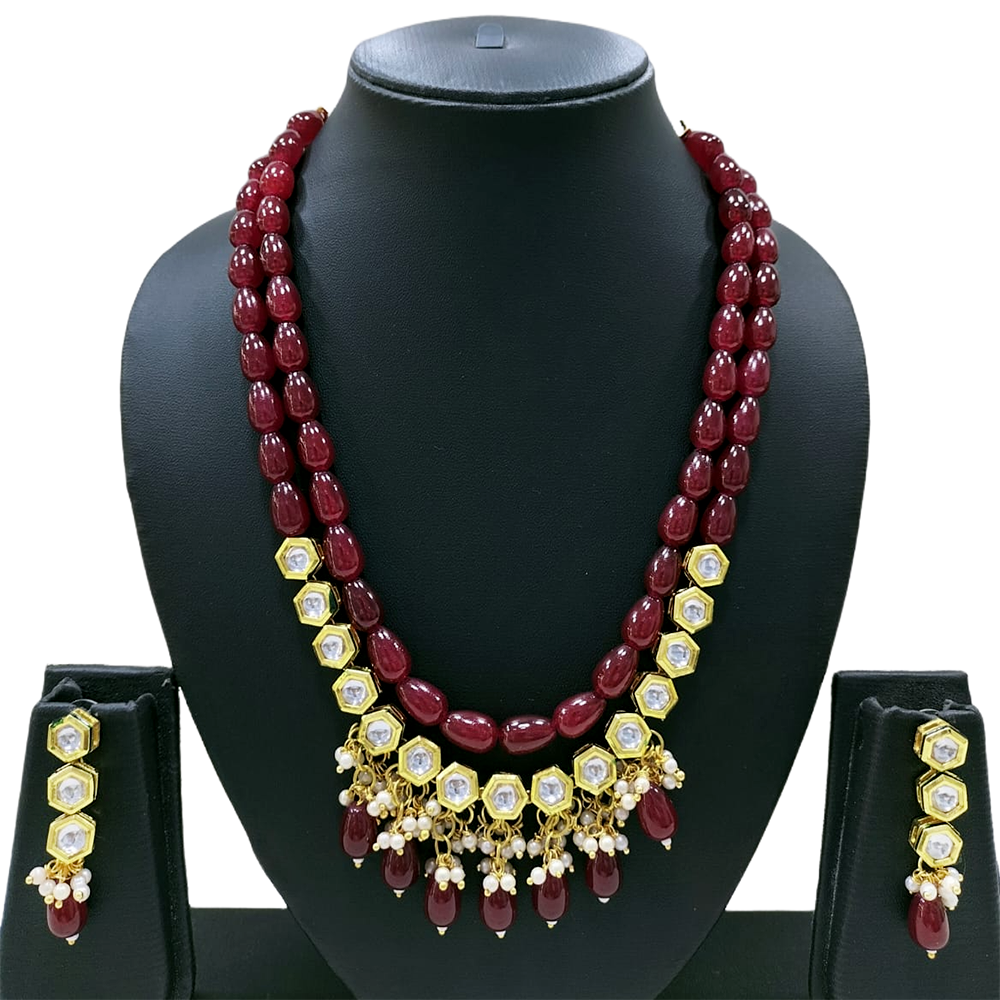 Gehana Mahal Gold Plated Kundan And Beads Multi Layer Necklace Set